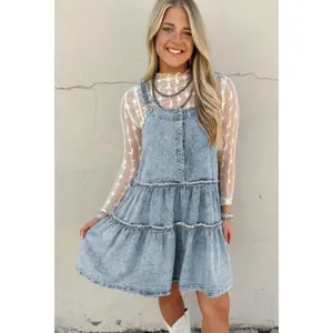 Dusk Blue Light Wash Tiered Flowy Overall Denim Dress