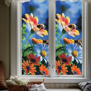 Flower & Bee Pattern Window Sticker, 1 Count Self Adhesive Window Decal, Decorative Sticker for Home Living Room Bedroom Bathroom Kitchen, Ornaments