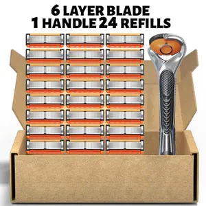 Men's Shaver, 24 Razor Blade Replacements, Men's Sharp Shaver/Blade, 1 Handle To Prevent Skin Irritation, Men's Care Products, Plastic