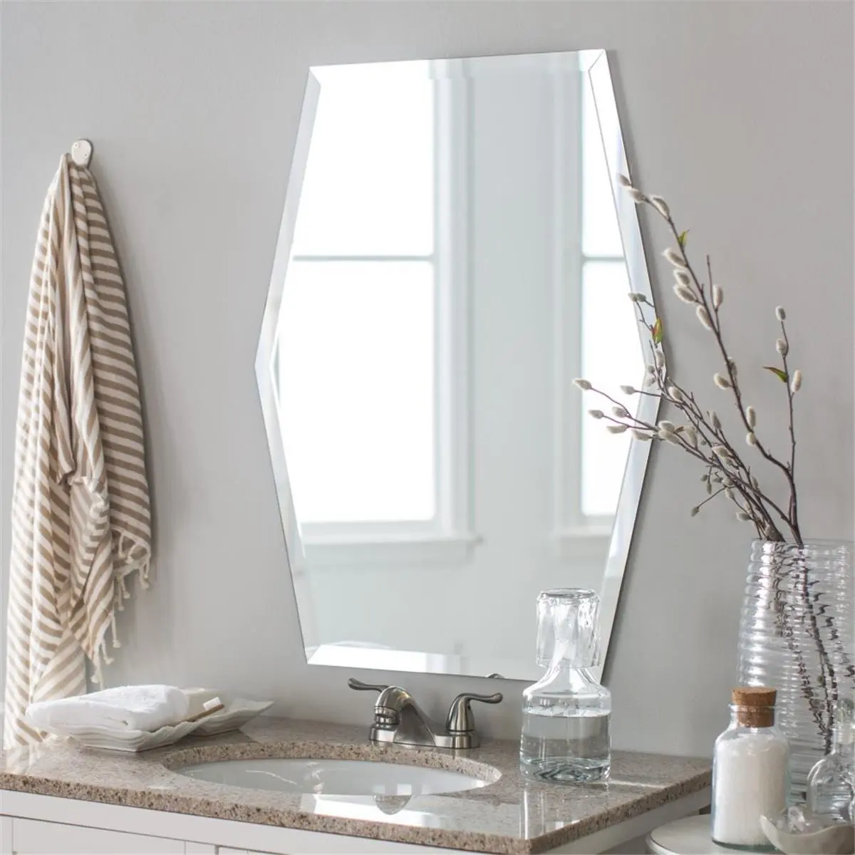 212 MAIN SSM403 Silver Rectangular Large-Size Modern Bathroom Vanity Mirror - Frameless Linear Mirror for Indoor Use, Modern Linear Mirror