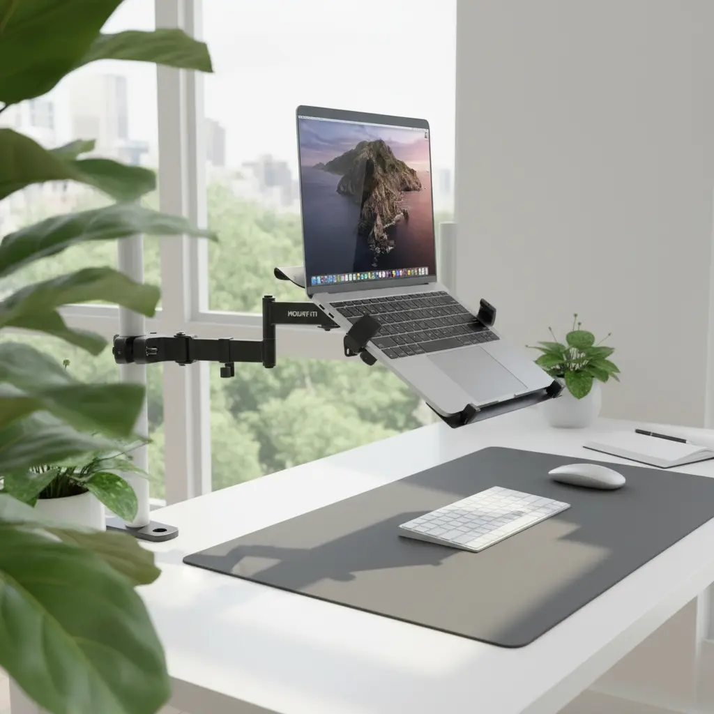 Mount-It! Laptop Pole Mount – Adjustable Laptop Arm for 15.6" Screens | Laptop Arm for Pole with 360° Rotation & 180° Swivel – Ergonomic Desk Setup, Work From Home Essential