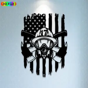 1pc Firefighter Helmet & American Flag Metal Wall Art, Patriotic Statue Mural, Ideal Gift for Independence Day, Veterans Day, Rust-Resistant Metal Wall Decor Wall Sculptures, Wall Decoration, for Outdoor Wall & Garden Fence, Patriotic Decor Enthusiasts