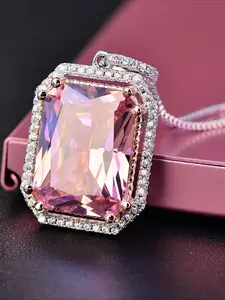 Top Quality Silver Jewelry Sets Pink Quartz Cubic Zircon Ring Earrings Necklace Wedding Exquisite Jewelry Wholesale