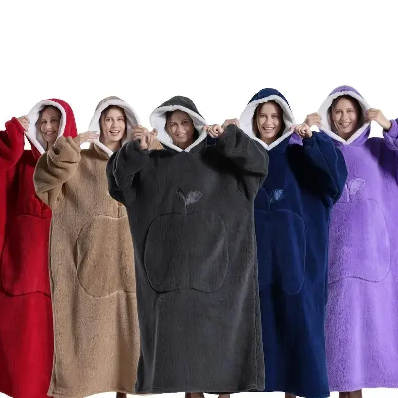 Warm Velvet Hooded Casual Robe - Extra Large Warm Winter Blanket with Large Pockets, French Style Comfortable Wearable Blanket, Suitable for Indoor and Outdoor Use Warm Velvet Hooded Casual Robe - Extra Large Warm Winter Blanket with Large Pockets, French Style Comfortable Wearable Blanket, Suitable for Indoor and Outdoor Use