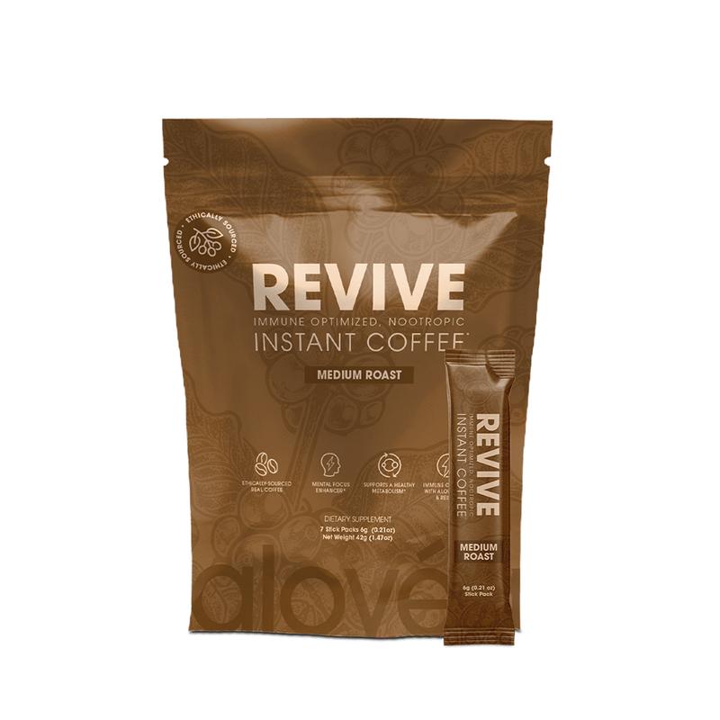 Alovéa REVIVE Coffee - Immune Optimized Nootropic Instant Coffee with Acemannan & Ganoderma - Beverage Supports Mental Focus & Healthy Metabolism