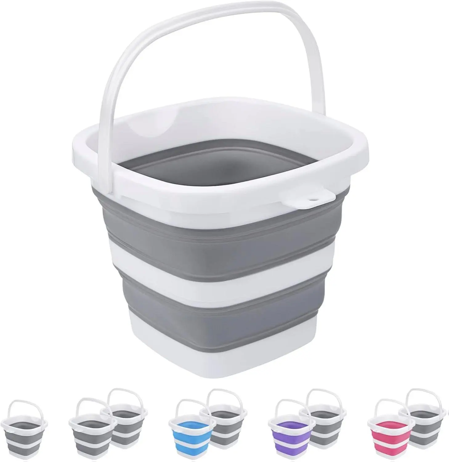 5L/1.3Gal Foldable Rubber Wash Basin - Square Plastic Portable Space-Saving Home Goods Container, 500-1000ml Capacity, 10x10x2 Inches, Grip-Bottom Pour, 1 Year Durability, for Household Car Washing, Boating
