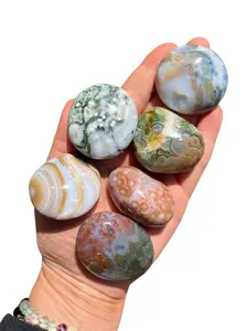 New Moon Beginnings Ocean Jasper Palm Stone (Grade A) - Natural Color Variations, Round Shape
