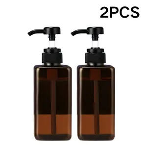 Hand Soap Dispenser, 2 Pcs Amber Glass Soap Dispensers for Bathroom, 12 fl oz Dish Soap Dispenser set for Kitchen, Refillable Washing up Liquid Dispenser with Labels, Handwash Dispenser Bottle