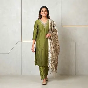 Pure Chanderi Embellished A-Line Kurta Set