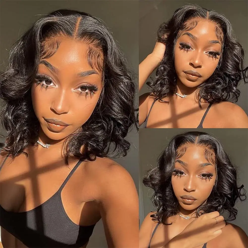 Human Hair Bob Wig 13x4 HD Lace Front Pre Plucked Body Wave 180% Density Amazon.com : Hihmarm Body Wave Bob Wig Human Hair 13x4 HD  main image 4