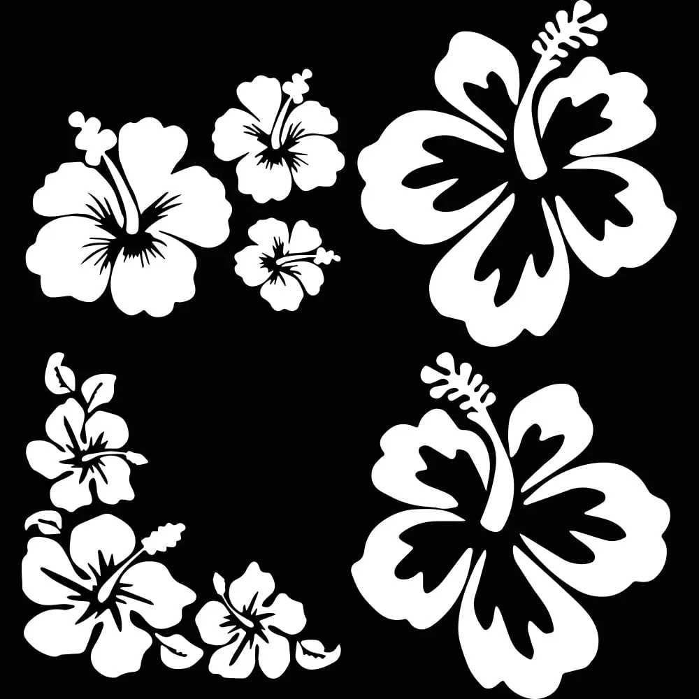 Funny Car Decals, 4pcs Hibiscus Hawaiian Flower Stickers Vinyl Die Cut Bumper Stickers for Auto, Vehicles, Outdoor, Helmets, Bicycles, Motorcycles, 5Inch Width Each, Reflective Silver