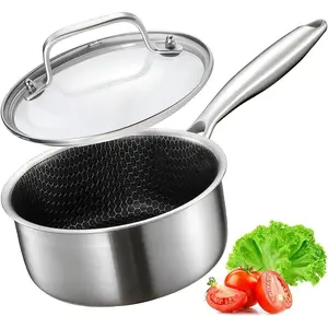 Full Clad Tri-Ply Stainless Steel Saucepan 2.5QT,  Stove Safe 600?( 300?), Medium Sauce Pan with Lid, Non Stick Sauce Pan,  & Even Heat, Steel Pot with Lid, ,2-1/2 QT