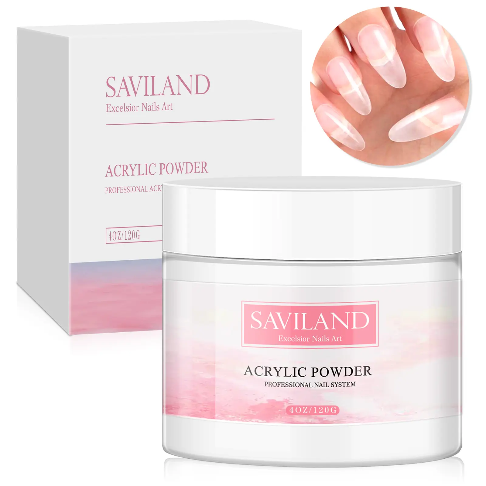 Saviland Clear Acrylic Powder - 4.23oz Professional Acrylic Nail Powder Large Capacity Nail Acrylic Powder for Acrylic Nail Art 3D French Nail Manicure Extension Nail Carving Nail Care Nail Polish