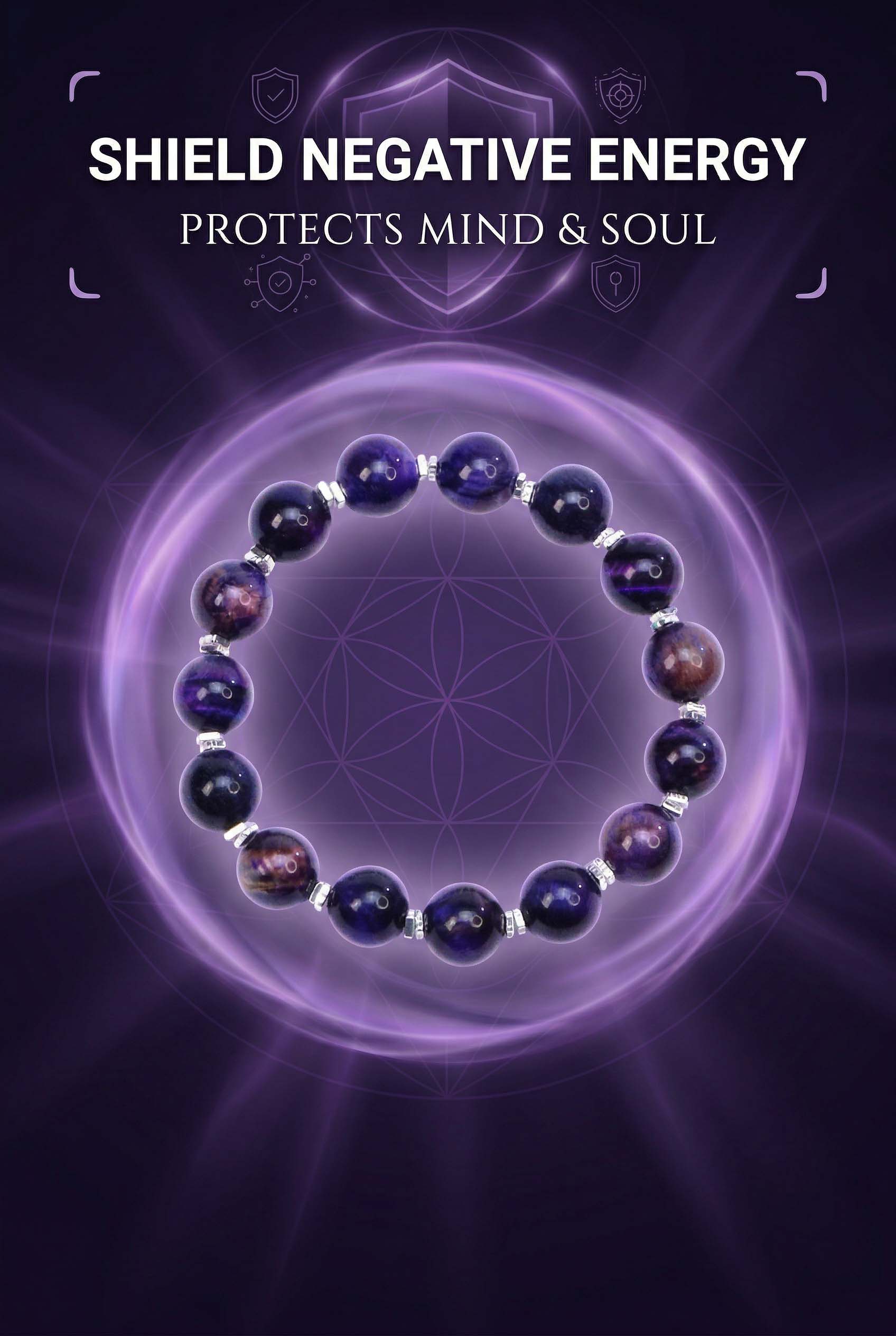 Rare Blue Purple Tiger Eye Bracelet, Elastic Fit, Wealth Attraction Spiritual Jewelry for All Hand Sizes.Gifts for Relieving Anxiety and Stress