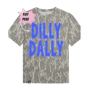 DILLY DALLY Puff Print Tshirt with Bold Blue Lettering