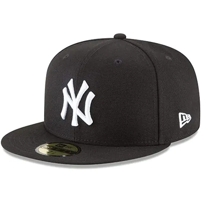 New Era New York Yankees Basic 59Fifty Fitted Cap Hat Black/White 11591127 (Size 7 5/8) 11591127-758