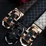 Men's Fashion V Letter Belt, Genuine Leather Business Casual Geometric Print Waistband, Durable Scratch-Resistant Daily Commute Pants Belt, Trendy Exquisite Stylish Belts