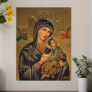 1PC 2D Flat Russian Orthodox Icon Painting - Virgin Mary and Jesus Christ Religious Wall Art Poster, Ornaments, Waterproof Canvas, Traditional Orthodox Image, Suitable for Home, Church, Office Decoration - Gift for Orthodox Believers - 12x16inch (30x