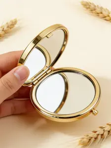 1PC Luxury Compact Makeup Mirror, Portable Foldable Double-Sided Round Mirror for Purse & Travel – Gold / Silver