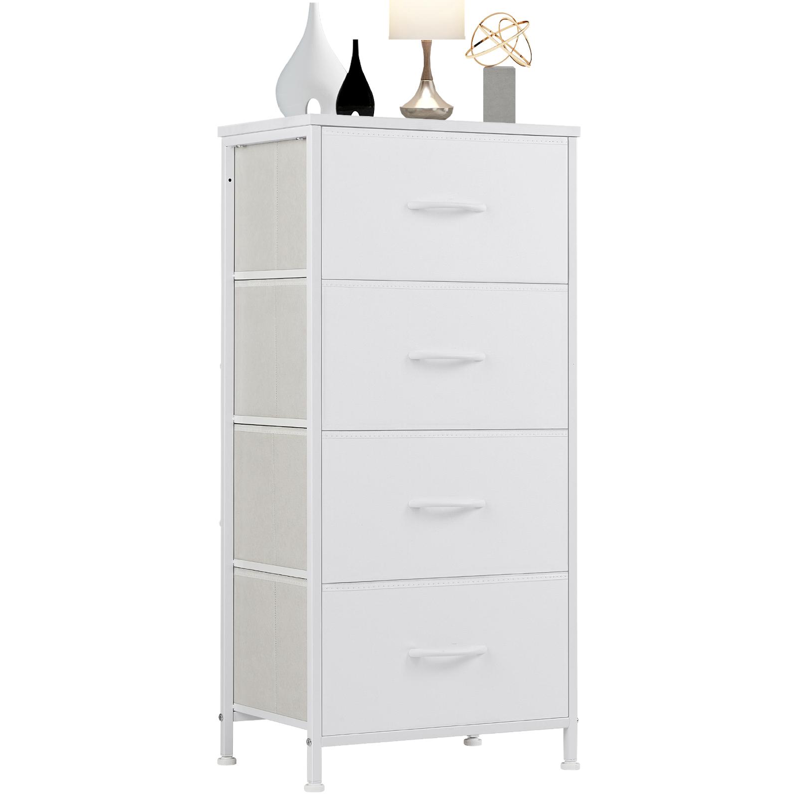 New Color Furniture Dresser - Modern 4-Drawer Skinny Fabric Storage Tower, Wooden Organizer Storage for Bedroom, Indoor Cupboard & Cabinet