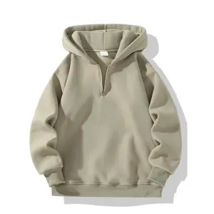 Men's Plain Half Zip Drop Shoulder Essentials Hoodie, Regular Fit Casual Long Sleeve Hooded Sweatshirt for Fall & Winter, Men's Clothes for Daily Wear