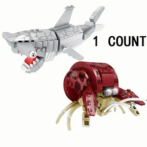 Shark & Hermit Crab Design Building Blocks, 1 Box Ocean World Building Blocks, Mini Building Blocks Toy, Puzzle Toy, Creative Building Blocks Decoration