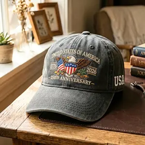 2026 USA 250th Anniversary Printed Washed Cotton Hat, Patriotic American Flag Design outdoorfun