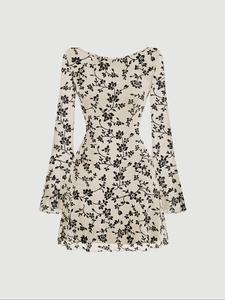 women's floral print backless flounce sleeve dress, elegant round neck long sleeve a line dress for party holiday wedding guest, ladies clothes for summer