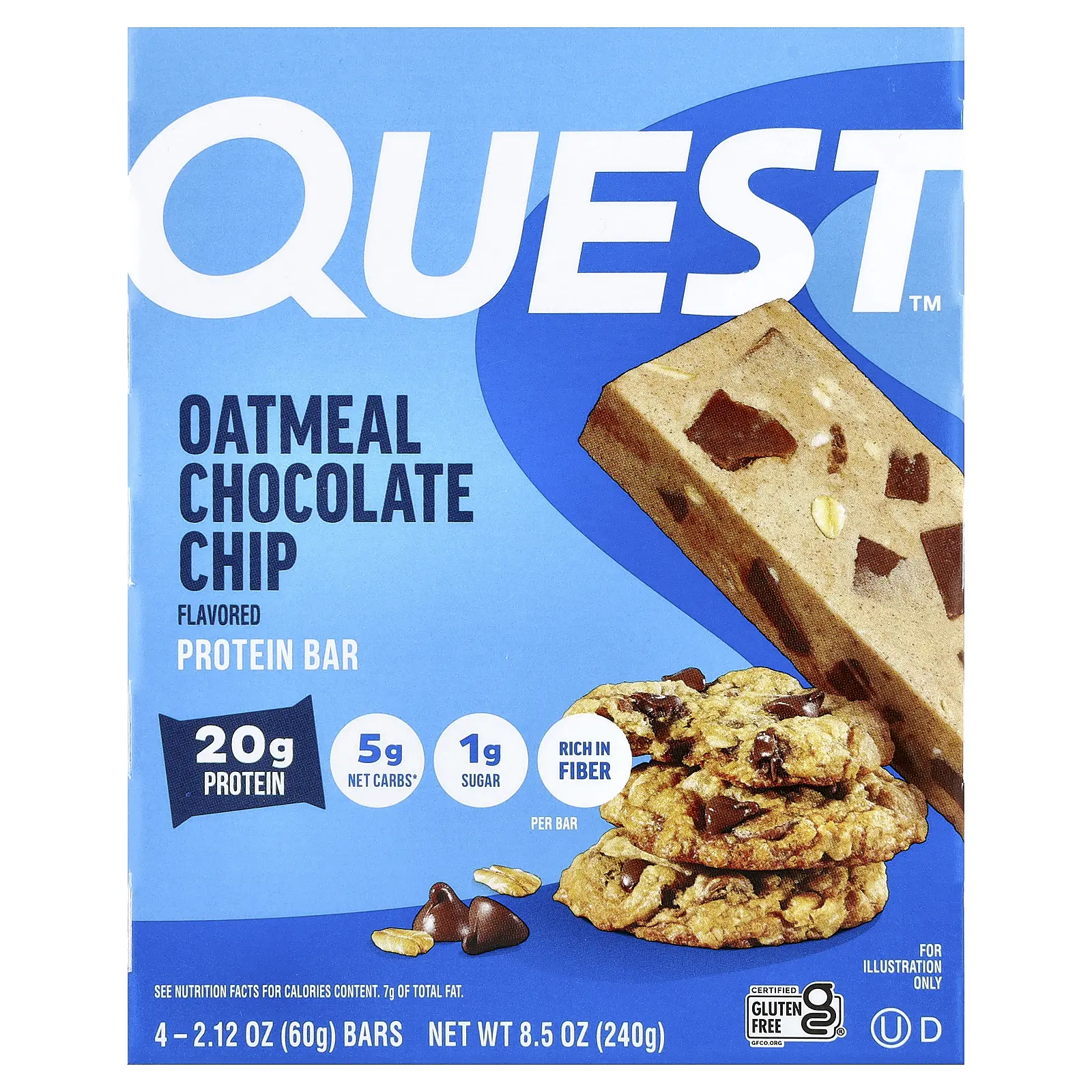 Quest Nutrition Protein Bar, Oatmeal Chocolate Chip, 4 Bars, 2.12 oz (60 g) Each