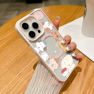 Cute Dogs Pattern Clear Magnetic Phone case , MagSafe Silicone Bumper Protective Cover for iPhone 17 Pro Max Plus Air/ X Xsmax 11 12 13 14 15 16 Pro Max Girl Trendy Women