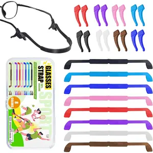 Kids Glasses Strap with Storage Box, 8 Pack Eyeglass Sunglasses String Strap Holder Eyewear Retainer, Silicone Elastic Sports Toddlers Glasses Strap with Ear Grips 8 Colors