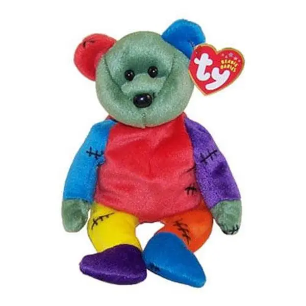 TY Beanie Baby - FRANKENTEDDY Bear (Purple & Blue Feet) (8.5 inch) (2001) - MWMTs