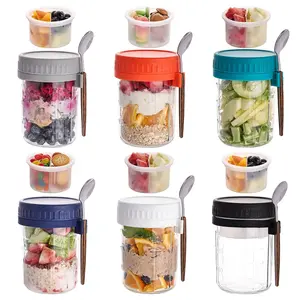 6 Pack 16 Oz Overnight Oats Containers With Lids And Spoons  Wide Mouth Mason Jars Removable Separate Compartments Airtight Leak-proof Glass For Chia Pudding Yogurt Parfait
