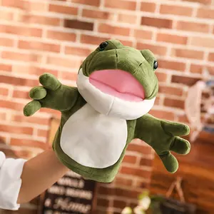 Green Frog Plush Hand Puppet Soft Animal Mouth Movable Jaw Interactive Storytelling and Educational Toy Perfect for Kindergarten Performances and Playtime Fun