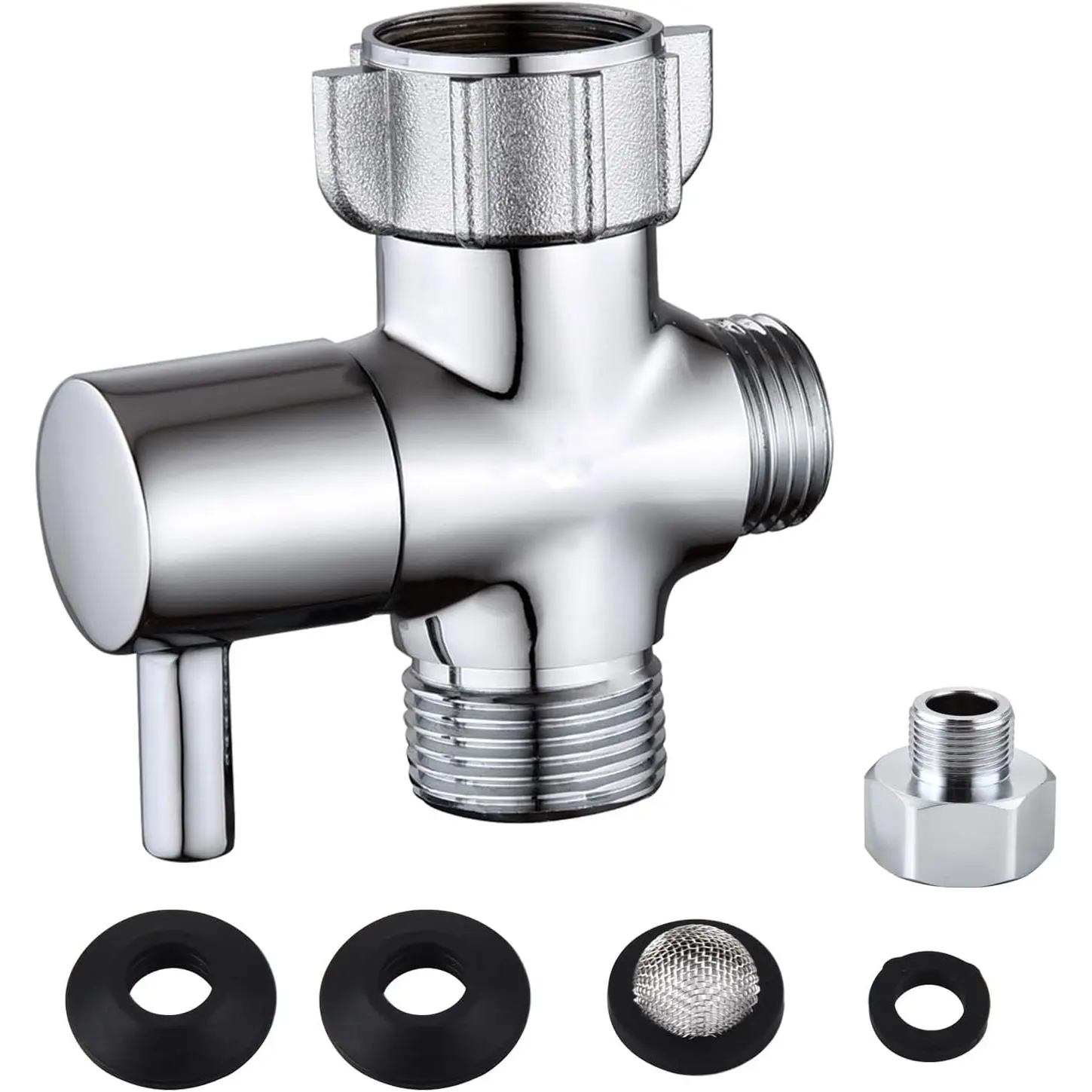 Bidet T Adapter, Brass T Adapter with Shut-off Valve, 3-way Tee Connector 7/8" x 7/8" x G1/2, Leak-Free Chrome Metal T Valve Adapter for Toilet Bidet Sprayer...
