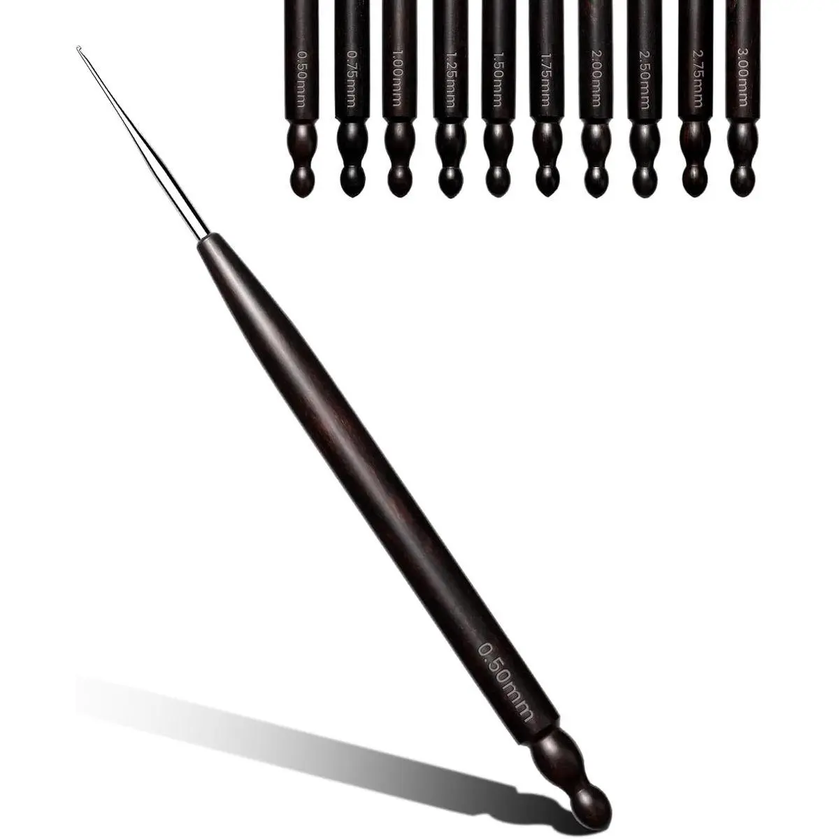 Crochet Hooks, 0.5mm Small Crochet Hooks for Arthritic Hands with Wooden Handle, Ergonomic Lace Crochet Needles for Thread Embroidery DIY Lace