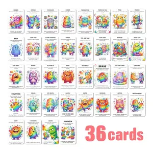 Cross-Border 36 Children Emotion and Social Learning Flashcards Set, Handmade Material Wall Decor Text Cards, Educational Tool