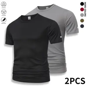 2-pack men’s casual athletic printed T-shirts with reflective stripes; men’s solid-color styles; breathable quick-dry short-sleeve crew-neck tops; running shirts; gym training short-sleeve shirts