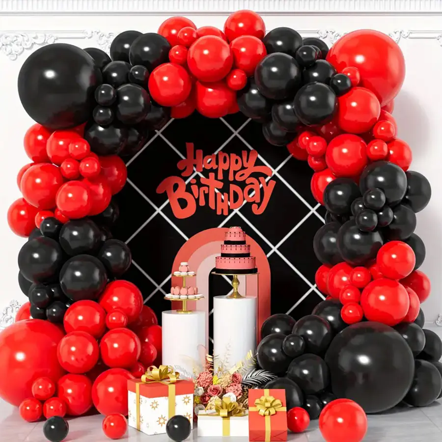 130pcs Red Black Latex Balloons Garland Arch Kit for Wedding Birthday Anniversary Indoor Party Background Graduation Season Decoration Supplies