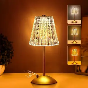 Portable Crystal LED Table Lamp, 3-Levels Brightness Desk Lamp, 3 Color Touch Control Rechargeable Lamp, Night Light, Bedside Lamp,Dining Room Lamp