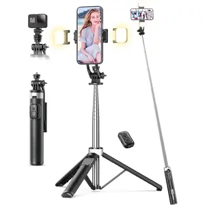 53'' Selfie Stick Tripod with Light, Extendable Selfie Stick with Remote, Portable Cell Phone Tripod Stand with  in 1 Phone Clip, Lightweight Camera Tripod Compatible with  17 16 15, Android