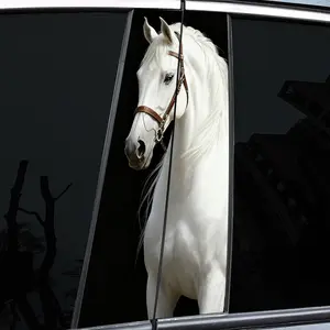2Pcs Glamorous White Horse Car B Pillar Stickers - Soft Light, Lightning - Durable PVC Stickers, Car Pillar Stickers, For Vehicle Windows, Walls and Glass - Modern Car Lovers Decorative, Artistic Personalization, Car Stickers, Truck Car Decal