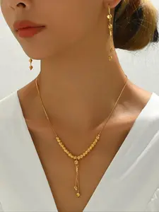 Women's Elegant Exquisite Trendy Beaded Pendant Necklace & Dangle Earrings, Chic Fashionable Jewelry Set for Party & Daily Use