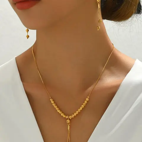 Women's Elegant Exquisite Trendy Beaded Pendant Necklace & Dangle Earrings, Chic Fashionable Matching Necklace and Earring Jewelry Set for Party & Daily Use