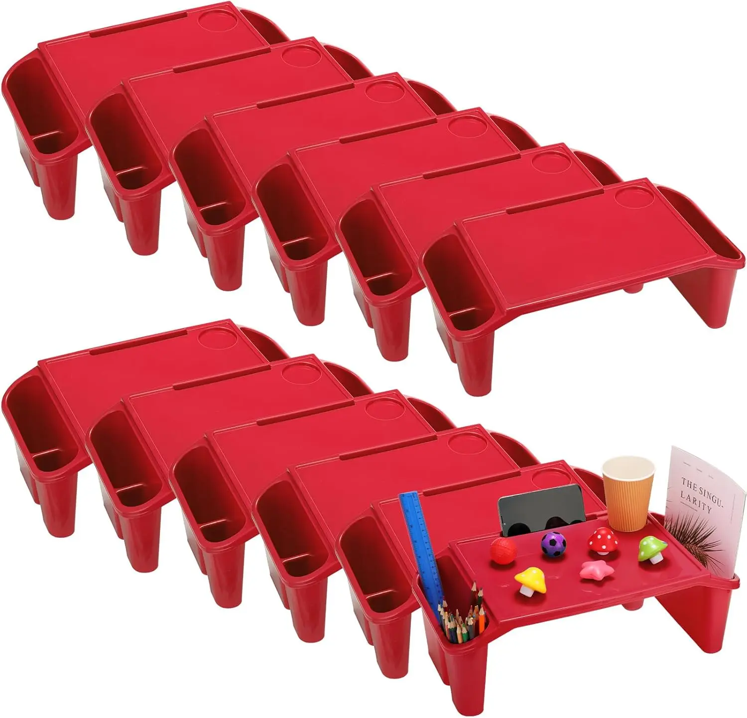 12 count  Lap Desk Bulk Tray Lap Table Bed Table Plastic Desk with Extra Storage Space Activities  Portable for  Students Work Study School Classroom(Red)
