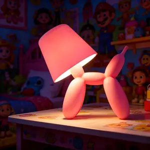 Balloon Dog Statue Table Lamp, Cordlsss Cute Decor Lamp Balloon Animal Rechargeable Desk Lamp 3 Color Dimmable Touch Bedside Lamp for Home, Office, Bedroom, Living Room