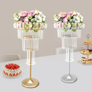 Wedding Centerpieces Crystal Vases,4 Tier Flower Vase Crystal Flower Stand Wedding Centerpieces,Round Flower Stand Pedestal Stand for Wedding Party