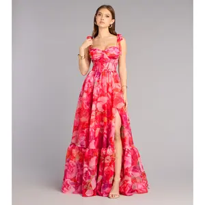 Elana Floral A-Line Slit Formal Dress