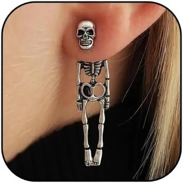 Gothic Skeleton Halloween Earrings for Women Unique Human Skull Funny Earring Ghost Front Back Dangle Party Accessories