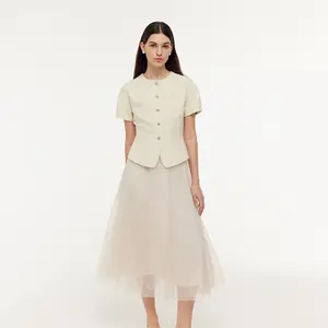 Tweed Sequins Short Sleeve Jacket And Mesh Skirt Two-Piece Set Tops Fit